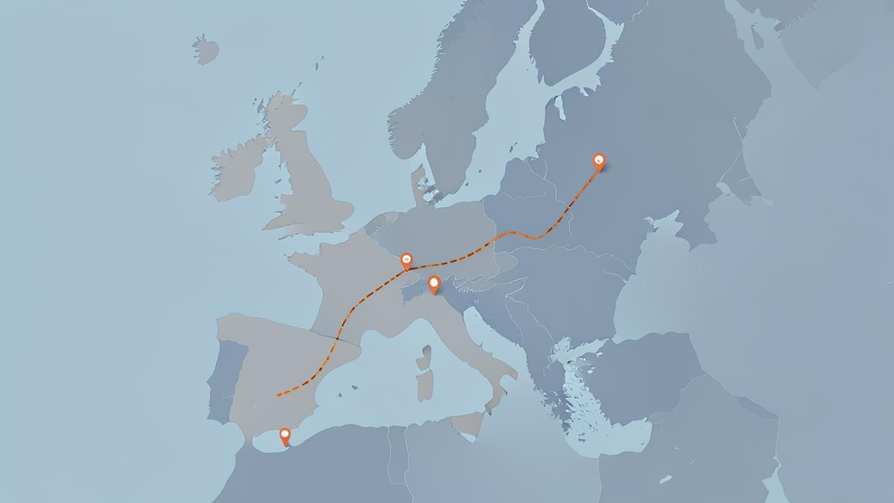 Abstrakte Deutschlandkarte mit eingezeichneter Umzugsroute