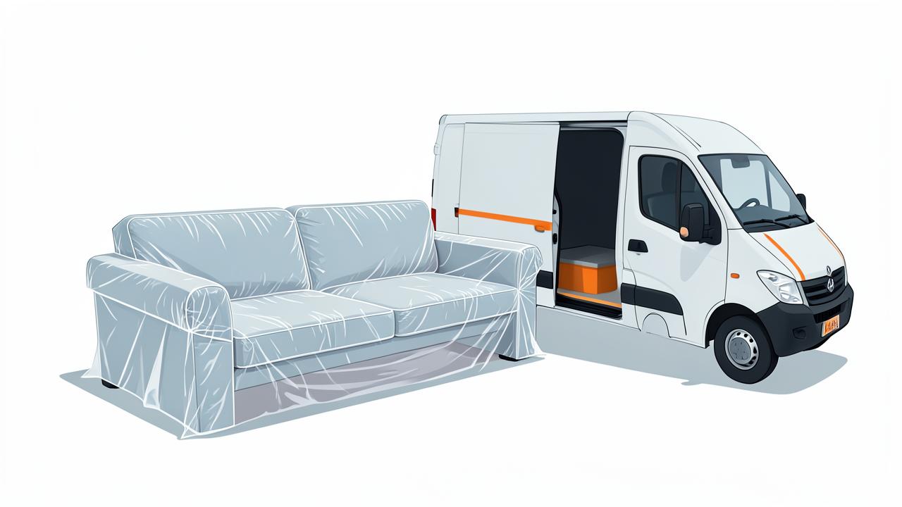 Einzelnes Sofa auf einer Sackkarre im Hausflur
