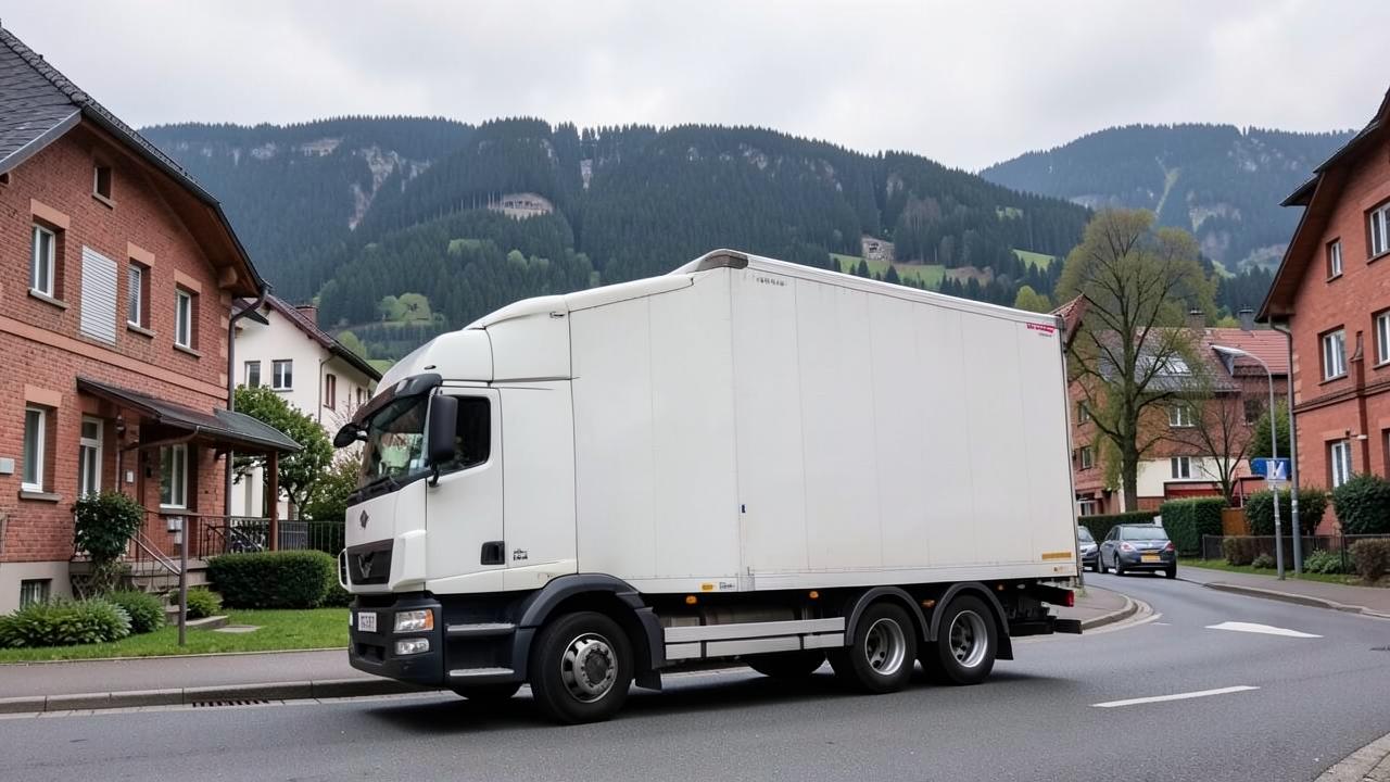 Transport eines Möbelstücks in Kaiserslautern mit Blick auf die Hügel des Pfälzerwalds