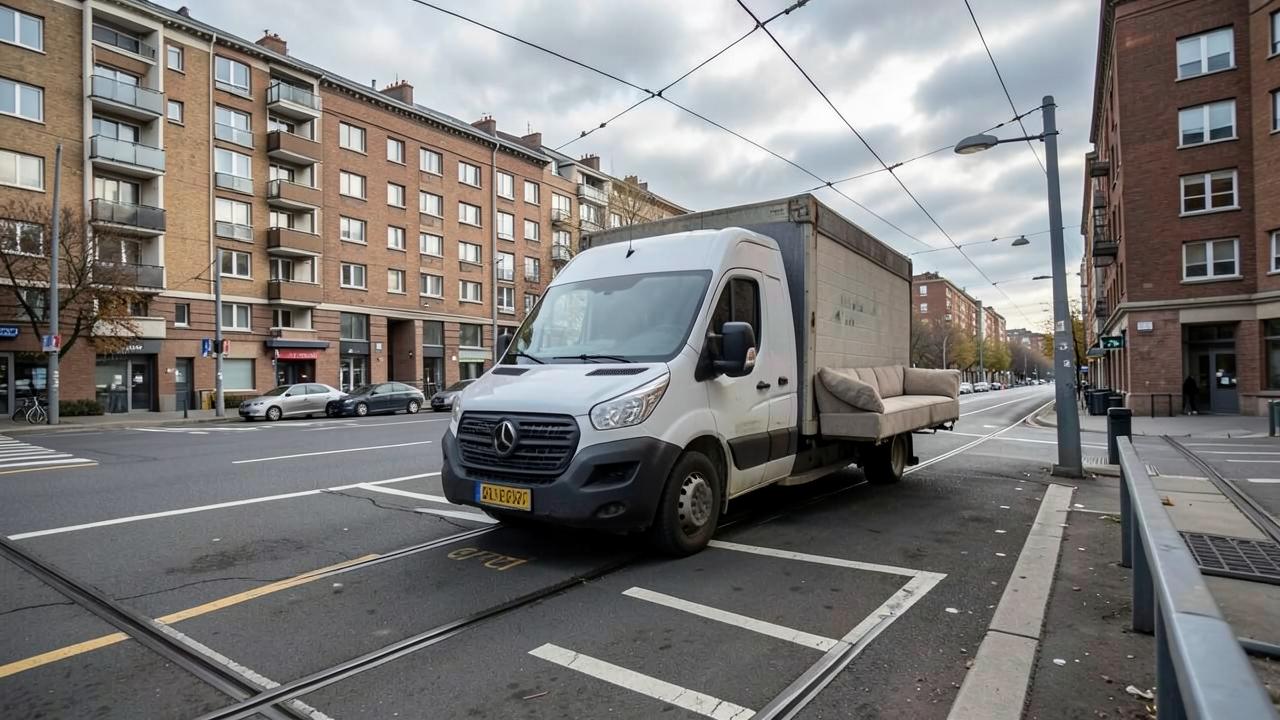 Einzelnes Sofa beim Transport in einer Straße der Mannheimer Quadrate